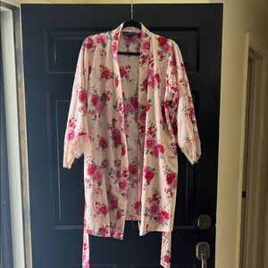 Floral Pink Kimono Robe with pockets